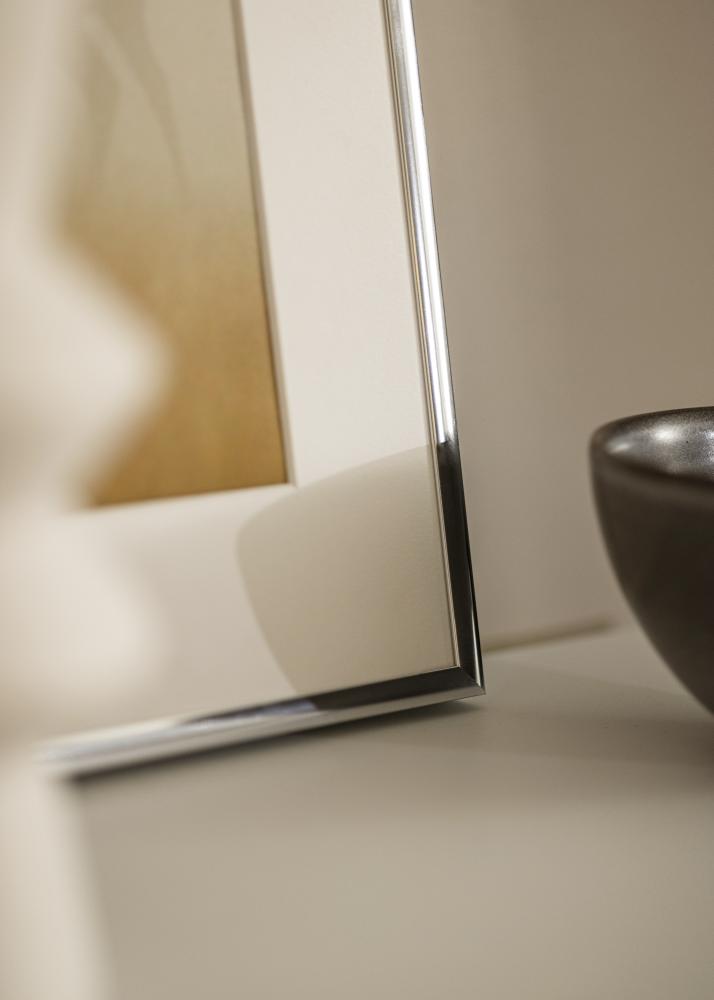 Ram med passepartou Frame Aluminium Shiny Silver 40x50 cm - Picture Mount White 29,7x42 cm (A3)