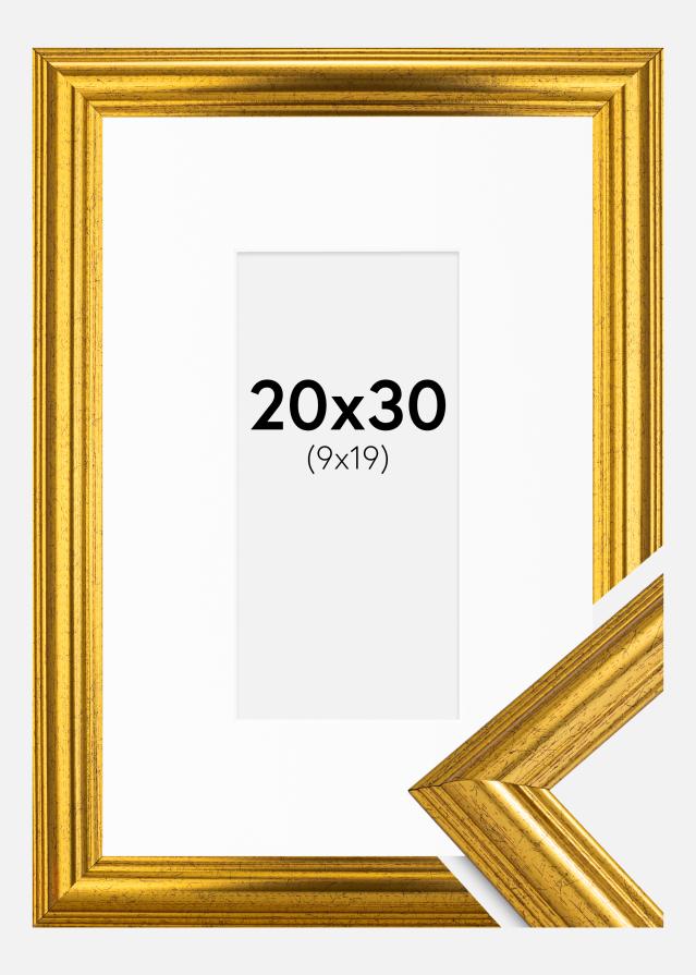 Ram med passepartou Frame Västkusten Gold 20x30 cm - Picture Mount White 10x20 cm