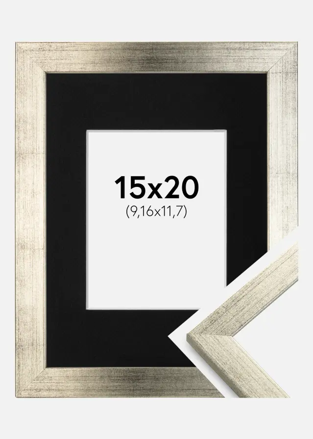 Ram med passepartou Frame Stilren Silver 15x20 cm - Picture Mount Black 4x5 inches