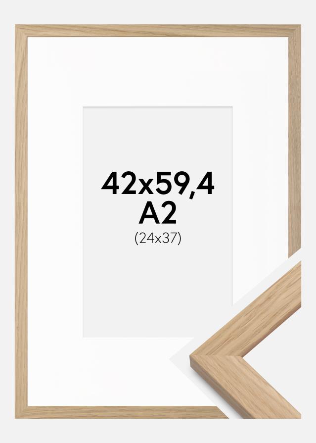 Ram med passepartou Frame Oak Wood 42x59.4 cm (A2) - Picture Mount White 25x38 cm