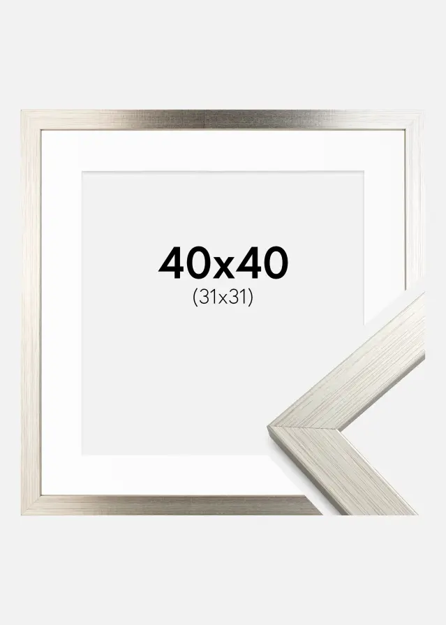 Ram med passepartou Frame Silver Wood 40x40 cm - Picture Mount White 32x32 cm