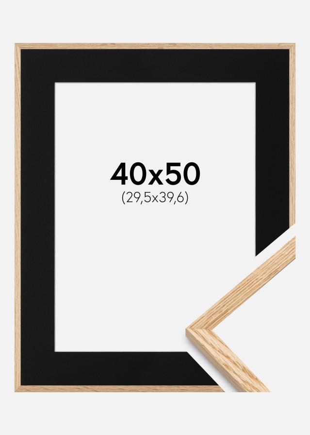 Ram med passepartou Frame Narrow Oak 40x50 cm - Picture Mount Black 12x16 inches
