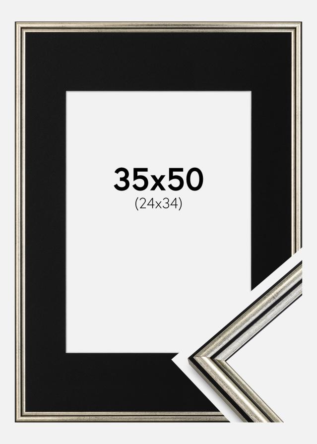 Ram med passepartou Frame Horndal Silver 35x50 cm - Picture Mount Black 25x35 cm
