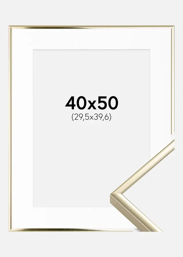 Ram med passepartou Frame Aluminium Shiny Gold 40x50 cm - Picture Mount White 12x16 inches