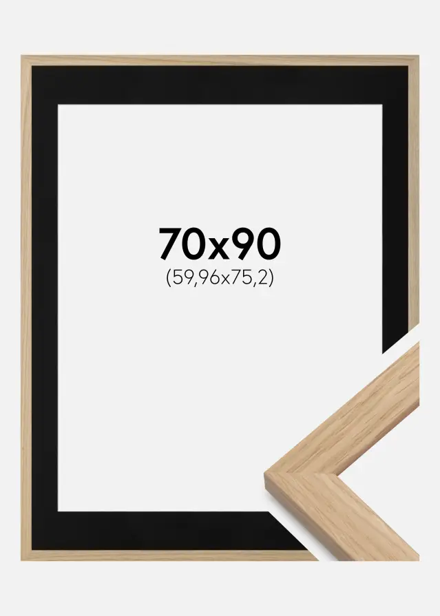 Ram med passepartou Frame Oak Wood 70x90 cm - Picture Mount Black 24x30 inches