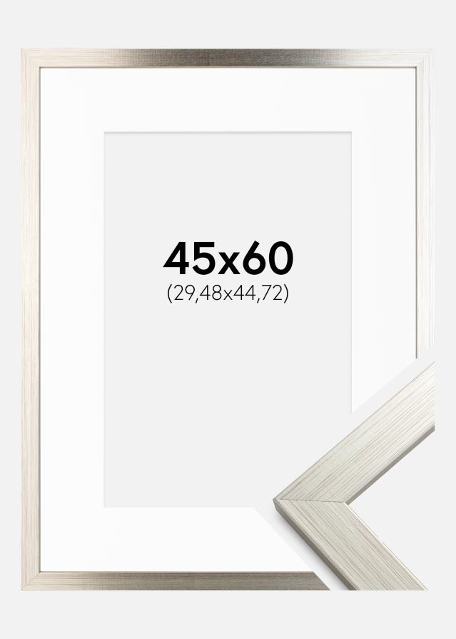 Ram med passepartou Frame Silver Wood 45x60 cm - Picture Mount White 12x18 inches
