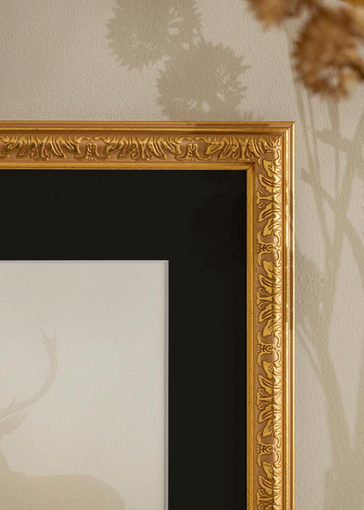 Ram med passepartou Frame Nostalgia Gold 35x45 cm - Picture Mount Black 24x34 cm
