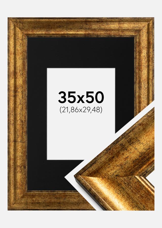 Ram med passepartou Frame Saltsjöbaden Gold 35x50 cm - Picture Mount Black 9x12 inches