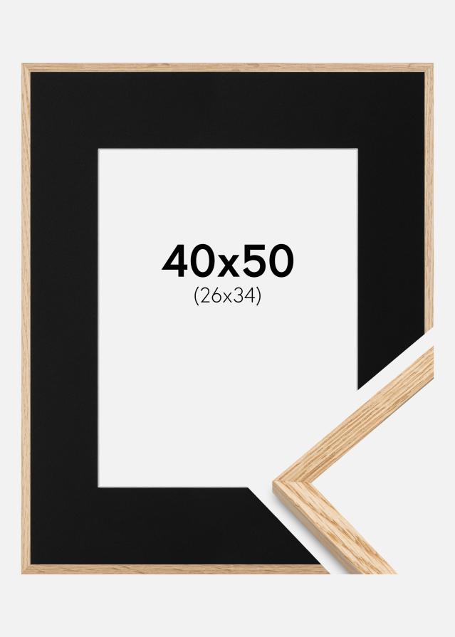 Ram med passepartou Frame Narrow Oak 40x50 cm - Picture Mount Black 27x35 cm