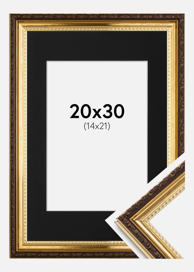 Ram med passepartou Frame Abisko Gold 20x30 cm - Picture Mount Black 15x22 cm