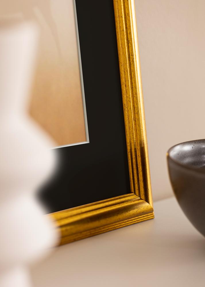 Ram med passepartou Frame Västkusten Gold 40x100 cm - Picture Mount Black 30x90 cm
