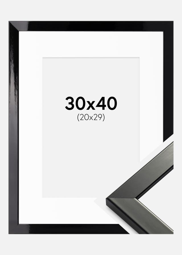 Ram med passepartou Frame Uppsala Black High gloss 30x40 cm - Picture Mount White 21x30 cm