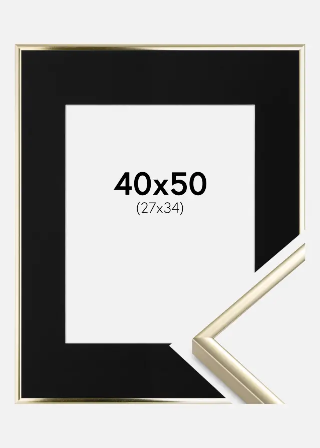 Ram med passepartou Frame Aluminium Shiny Gold 40x50 cm - Picture Mount Black 28x35 cm
