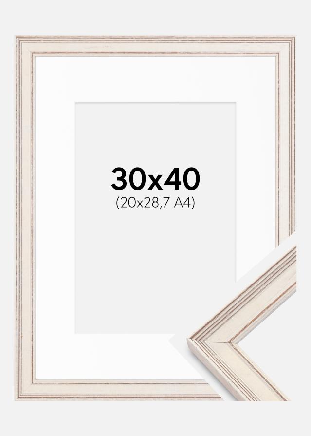 Ram med passepartou Frame Shabby Chic White 30x40 cm - Picture Mount White 21x29.7 cm (A4)