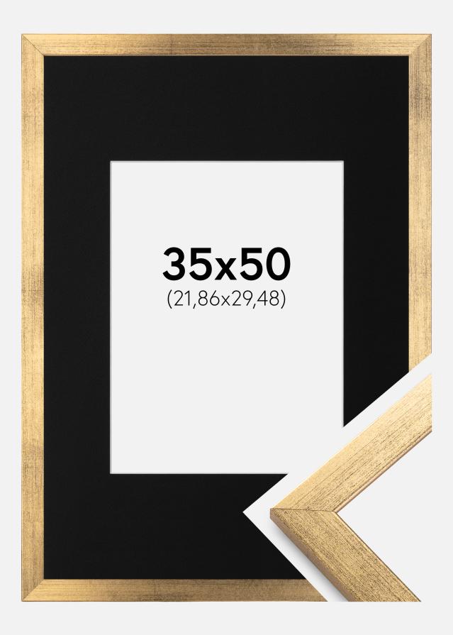 Ram med passepartou Frame Stilren Gold 35x50 cm - Picture Mount Black 9x12 inches