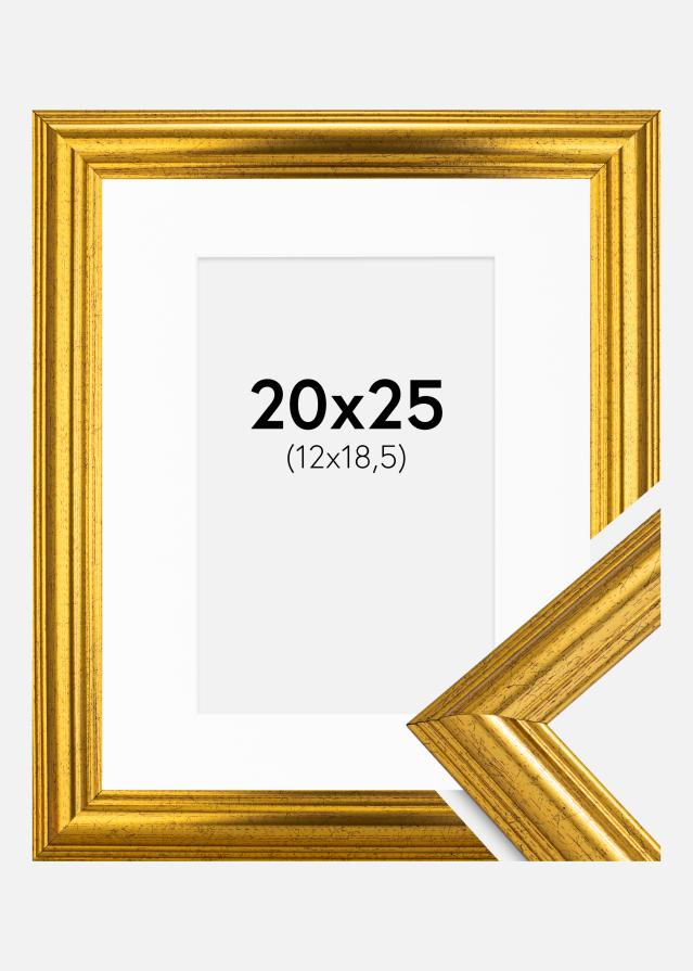 Ram med passepartou Frame Västkusten Gold 20x25 cm - Picture Mount White 13x19.5 cm