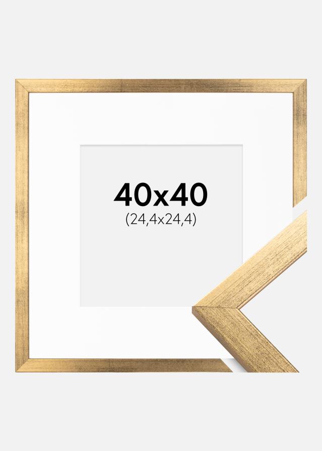 Ram med passepartou Frame Stilren Gold 40x40 cm - Picture Mount White 10x10 inches