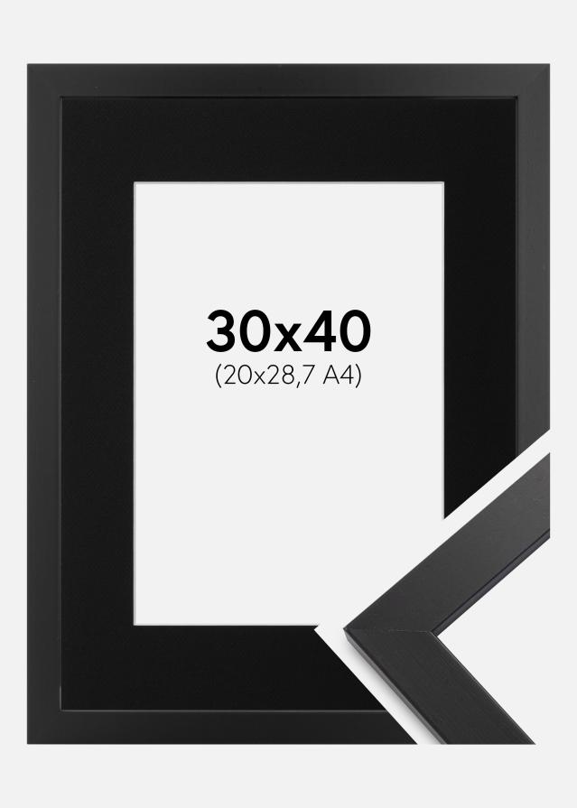 Ram med passepartou Frame Black Wood 30x40 cm - Picture Mount Black 21x29.7 cm (A4)