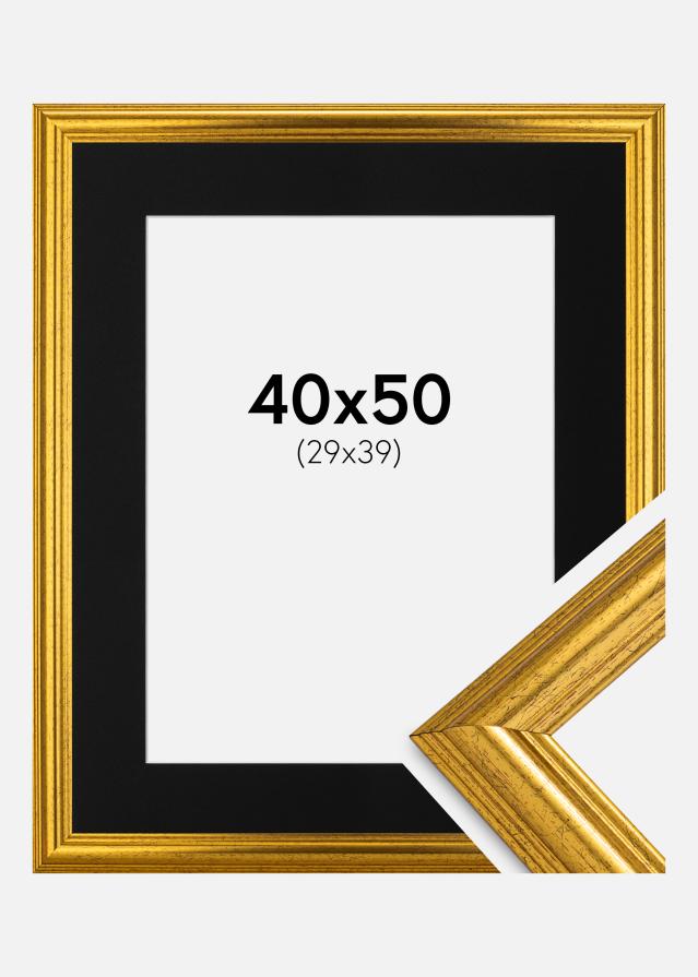 Ram med passepartou Frame Västkusten Gold 40x50 cm - Picture Mount Black 30x40 cm