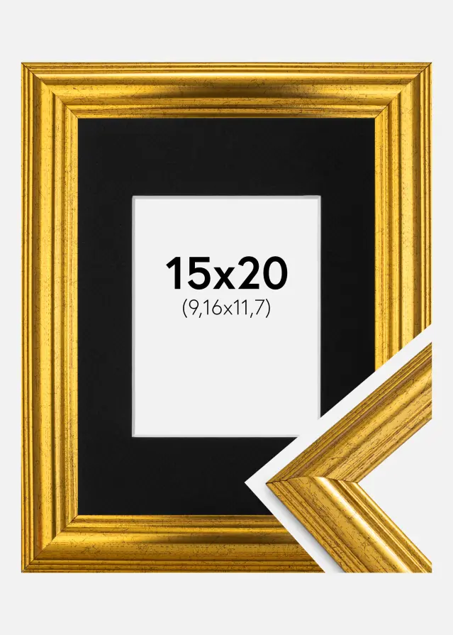 Ram med passepartou Frame Västkusten Gold 15x20 cm - Picture Mount Black 4x5 inches