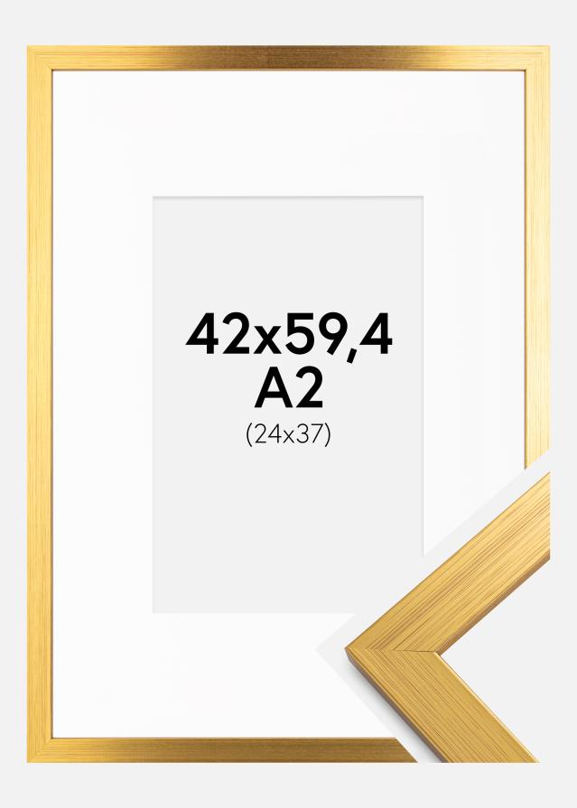 Ram med passepartou Frame Gold Wood 42x59.4 cm (A2) - Picture Mount White 25x38 cm