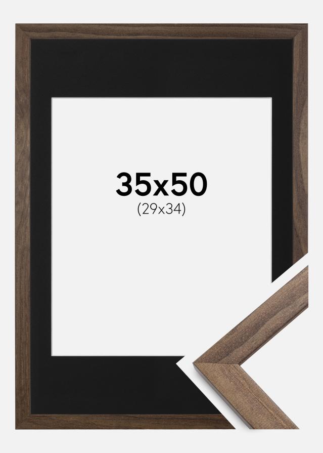 Ram med passepartou Frame Stilren Walnut 35x50 cm - Picture Mount Black 30x35 cm