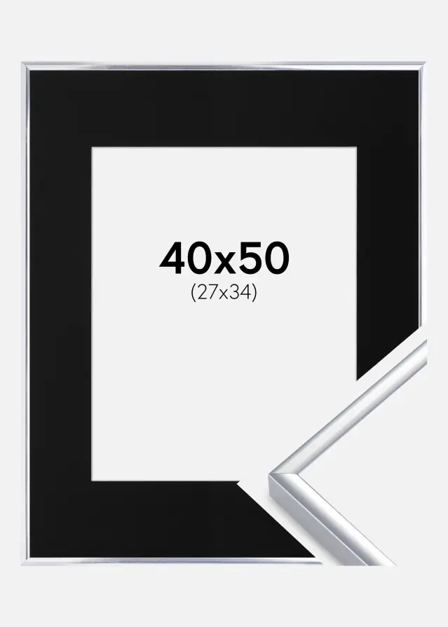 Ram med passepartou Frame Aluminium Shiny Silver 40x50 cm - Picture Mount Black 28x35 cm