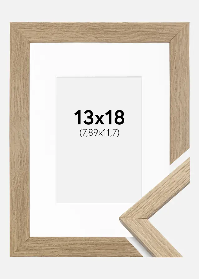 Ram med passepartou Frame Stilren Acrylic Glass Oak 13x18 cm - Picture Mount White 3.5x5 inches