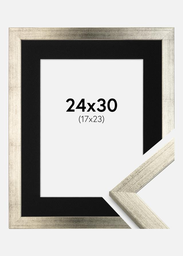 Ram med passepartou Frame Stilren Silver 24x30 cm - Picture Mount Black 18x24 cm