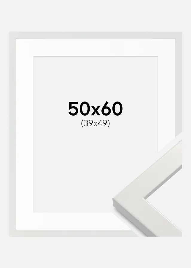 Ram med passepartou Frame White Wood Glossy 50x60 cm - Picture Mount White 40x50 cm