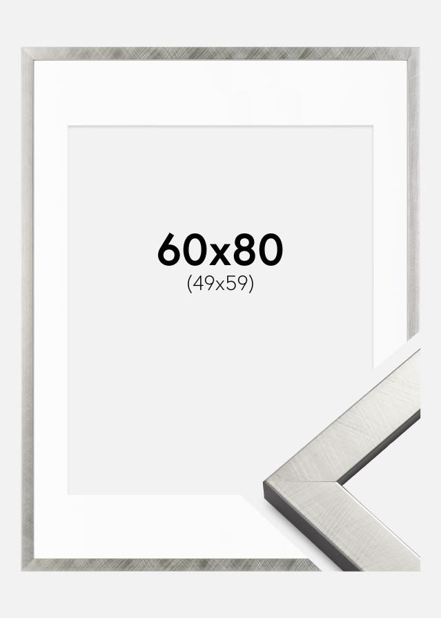 Ram med passepartou Frame Uppsala Silver 60x80 cm - Picture Mount White 50x60 cm