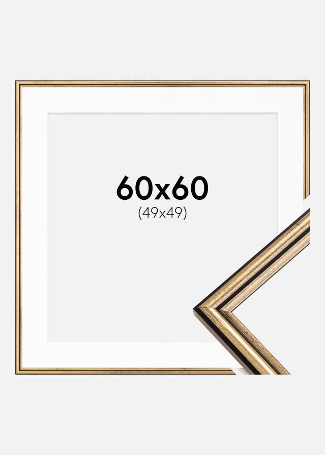 Ram med passepartou Frame Horndal Gold 60x60 cm - Picture Mount White 50x50 cm