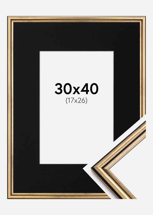 Ram med passepartou Frame Horndal Gold 30x40 cm - Picture Mount Black 18x27 cm
