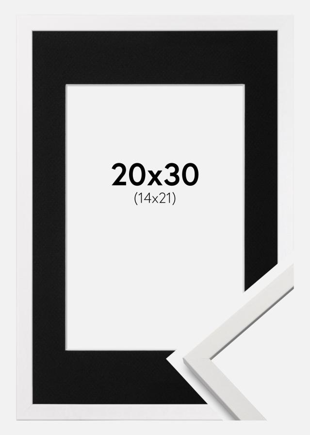 Ram med passepartou Frame Edsbyn White 20x30 cm - Picture Mount Black 15x22 cm