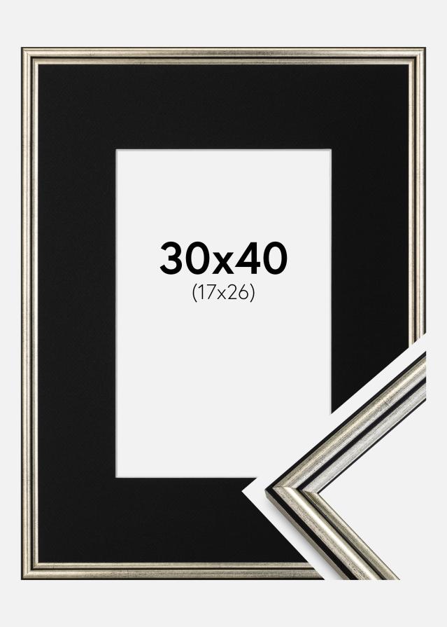 Ram med passepartou Frame Horndal Silver 30x40 cm - Picture Mount Black 18x27 cm