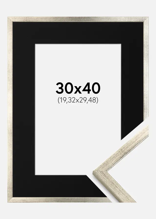 Ram med passepartou Frame Galant Silver 30x40 cm - Picture Mount Black 8x12 inches