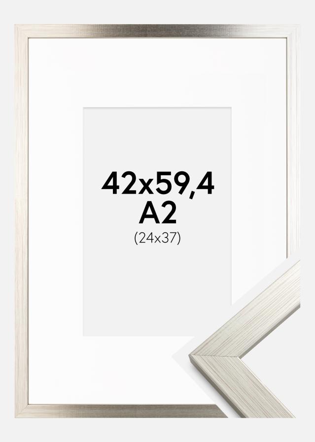 Ram med passepartou Frame Silver Wood 42x59.4 cm (A2) - Picture Mount White 25x38 cm