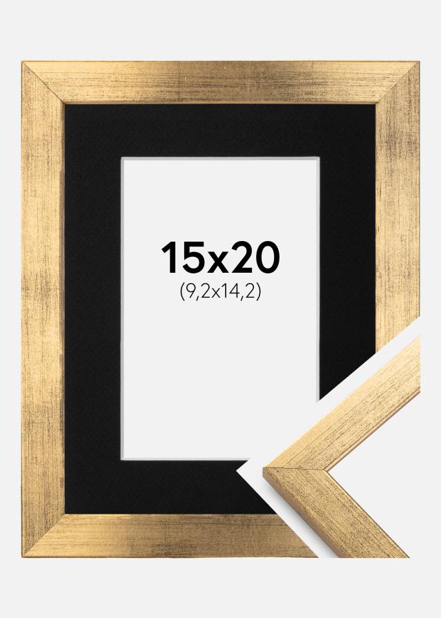 Ram med passepartou Frame Stilren Gold 15x20 cm - Picture Mount Black 4x6 inches