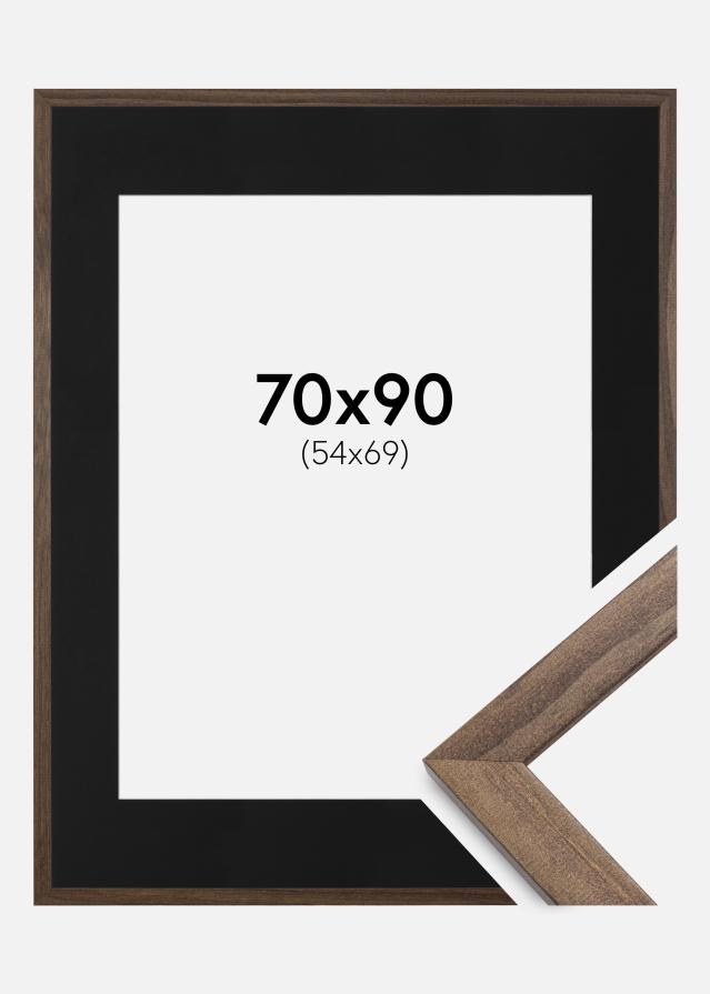 Ram med passepartou Frame Stilren Walnut 70x90 cm - Picture Mount Black 55x70 cm