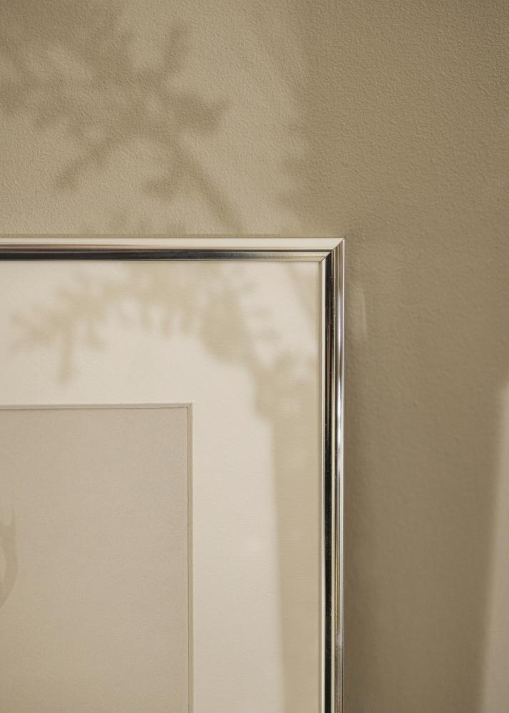 Ram med passepartou Frame Aluminium Shiny Silver 40x50 cm - Picture Mount White 29,7x42 cm (A3)