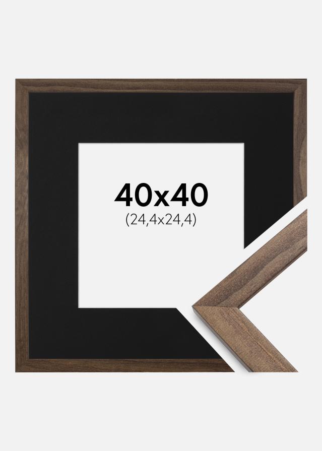Ram med passepartou Frame Stilren Walnut 40x40 cm - Picture Mount Black 10x10 inches