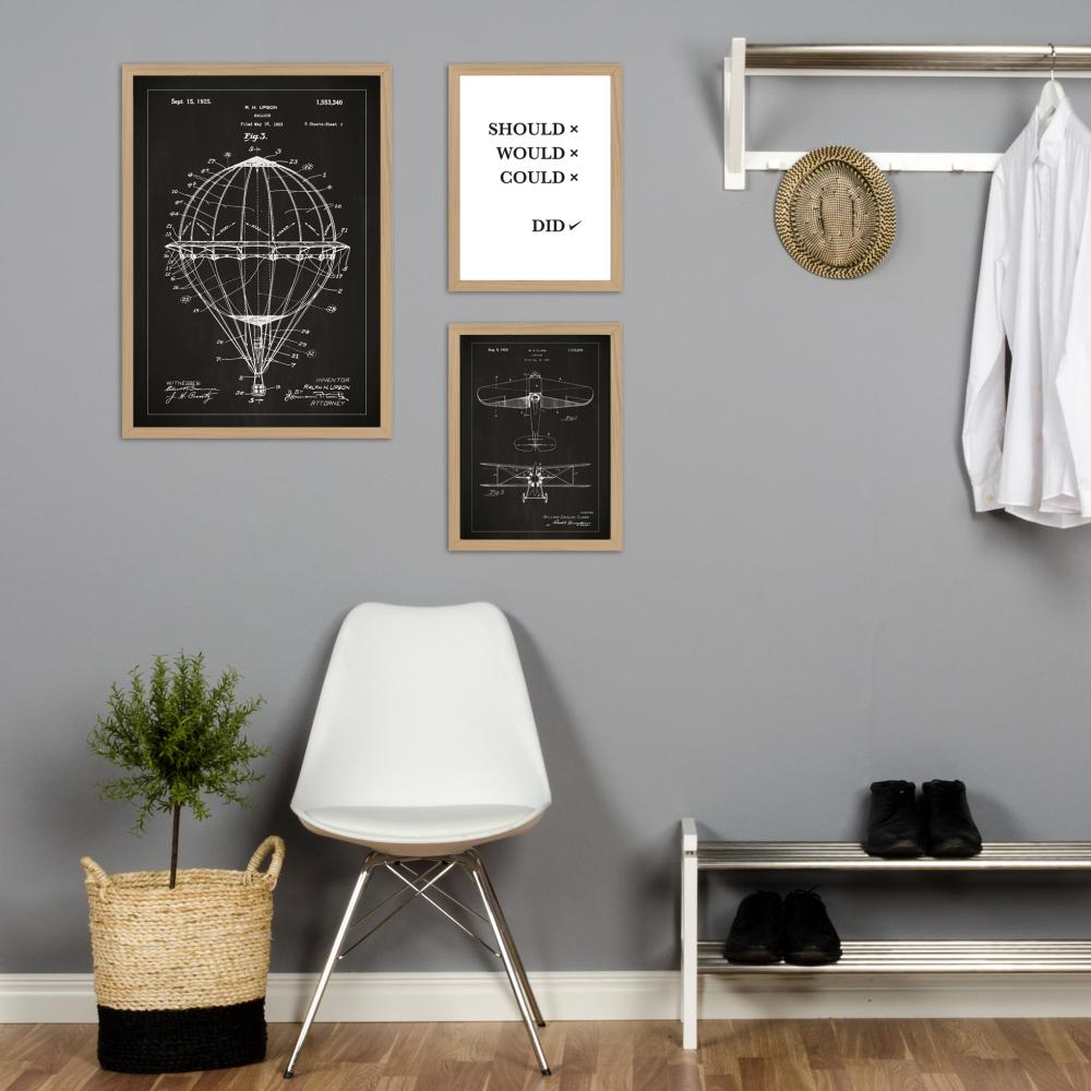 Bildverkstad Patent drawing - Hot air balloon - Black Poster