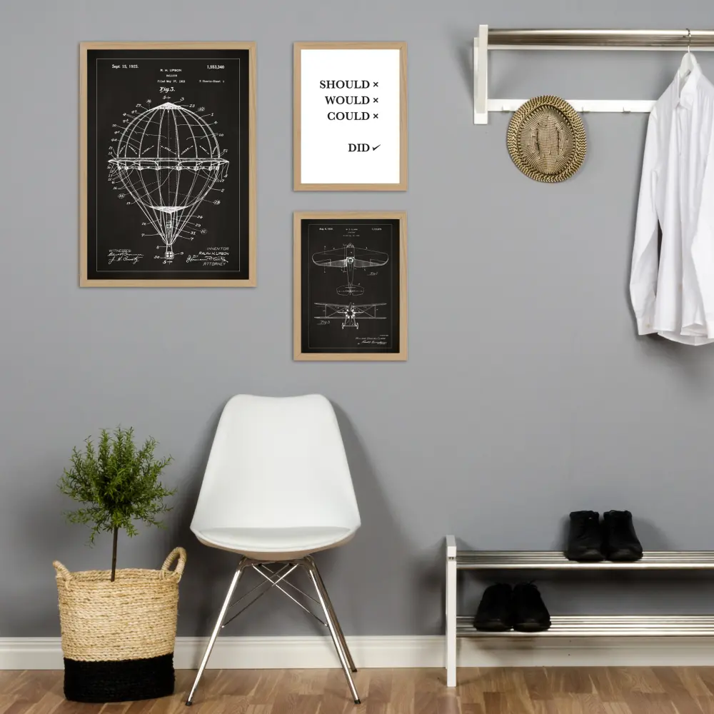 Bildverkstad Patent drawing - Hot air balloon - Black Poster
