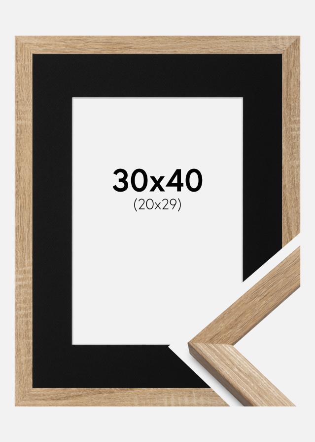 Ram med passepartou Frame Fiorito Light Oak 30x40 cm - Picture Mount Black 21x30 cm
