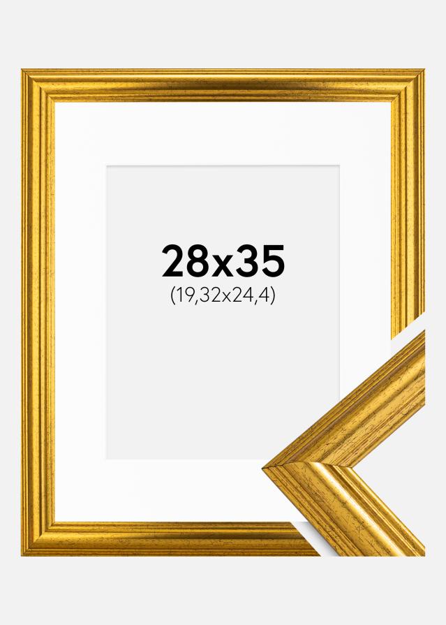 Ram med passepartou Frame Västkusten Gold 28x35 cm - Picture Mount White 8x10 inches