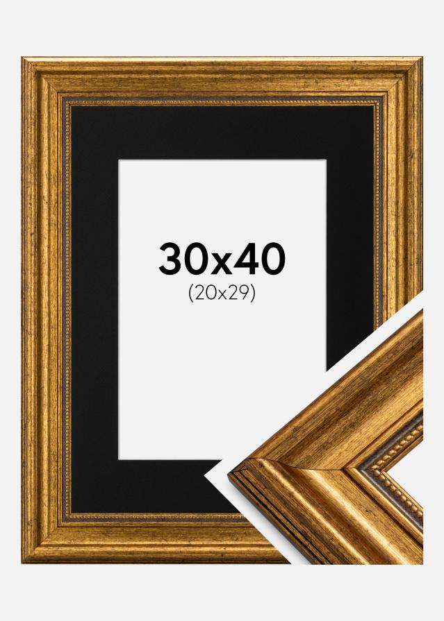 Ram med passepartou Frame Rokoko Gold 30x40 cm - Picture Mount Black 21x30 cm