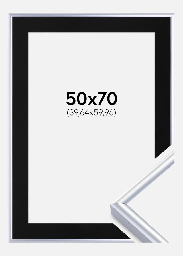 Ram med passepartou Frame Victoria Silver 50x70 cm - Picture Mount Black 16x24 inches