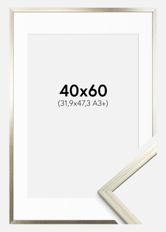 Ram med passepartou Frame Edsbyn Silver 40x60 cm - Picture Mount White 32.9x48.3 cm (A3+)