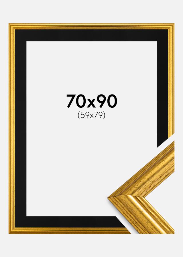 Ram med passepartou Frame Västkusten Gold 70x90 cm - Picture Mount Black 60x80 cm