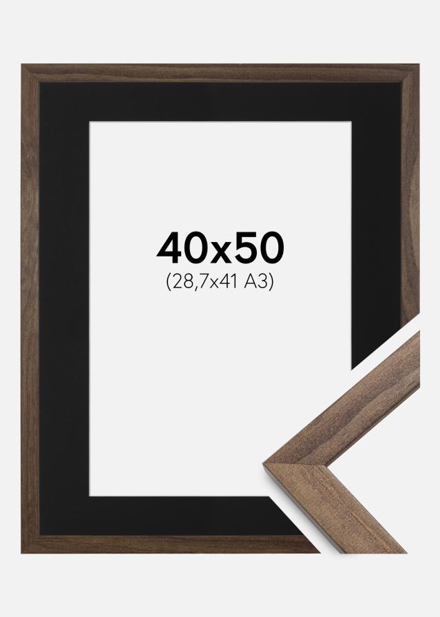 Ram med passepartou Frame Stilren Walnut 40x50 cm - Picture Mount Black 29.7x42 cm (A3)